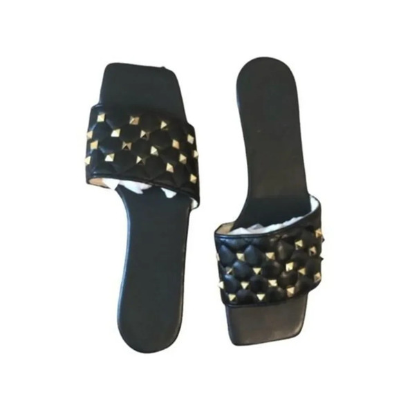 Square Toe Quilted Studded Summer Sandals Size 6 - Picture 14 of 15